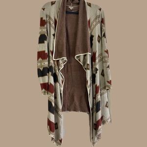 Guess long tribal print cardigan. Burgundy and cream.